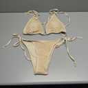 ZAFUL Women's Bikini Set Fishnet Triangle Tie Convertible Collar Halter Bandeau Shell Two Piece Bathing Suit (Large, Khaki)