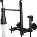 Wall Mount Kitchen Faucet 6 Inch Center, Commercial Kitchen Sink Faucet with Temperature Display Sprayer, High Arc 2 Handle Wall Mount Faucet, Matte Black