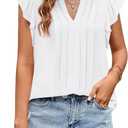 KIRUNDO Spring Tops for Women Lightweight Blouses Dressy Casual Ruffle Sleeve V Neck Pleated Business Casual Summer Shirts (Small, White)