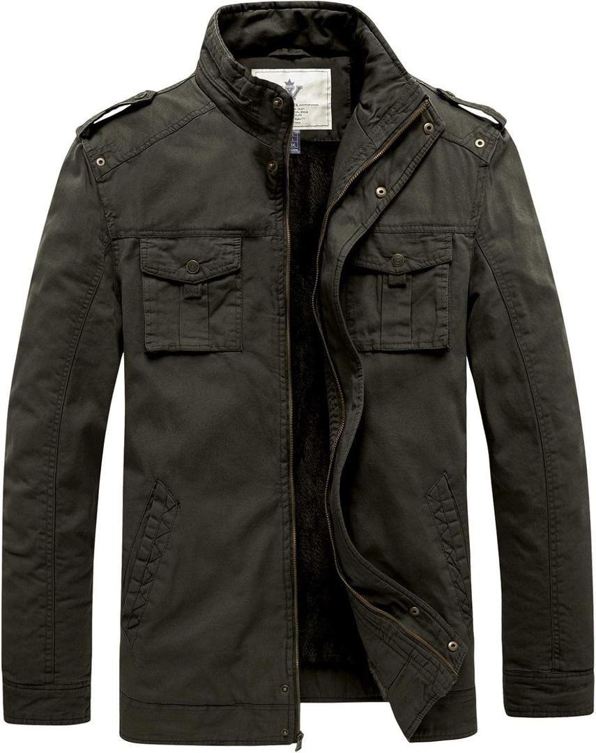 WenVen Men's Winter Casual Cotton Coat Thicken Fleece Lined Military Jacket (3X-Large, Army Green)