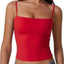 QINSEN Women's Double Lined Basic Tank Top Adjustable Spaghetti Straps Sleeveless Camisole Shirts