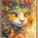 Wunsens Psychedelic Cat Wall Art, Colorful Fantasy Cat and Flowers Canvas Print, Vibrant Abstract Animal Artwork for Living Room, Bedroom, for Living Room, Kitchen, Dining Room 16x24 inch Unframed (Q)