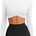 LASLULU Womens Sexy Double Lined Long Sleeve Shirts Crewneck Workout Tops Athletic Yoga Shirts Going Out Crop Tops.M