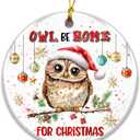 7 x Owl Be Home for Christmas Ornament 2025  Cute Owl Christmas Tree Decoration with Santa Hat, Holiday Pun Ornament, Funny Animal Lover Gift, Ceramic Keepsake Collectible