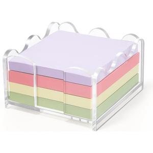 1pc Scalloped Acrylic Sticky Note Holder, 3x3 Inch Clear Cute Notepad Holder Sticky Note Dispenser with Wave Design, Thick Acrylic Desk Organizer for Office, Home, Dorm, Classroom Desk
