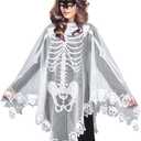 Qerhod Women's Skeleton Halloween Costume Skeleton Cape Poncho, Includes Masquerade Mask for Halloween