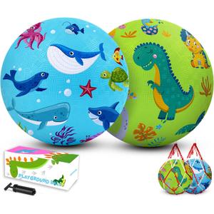 2 Pack Cartoon Kickball Set, 8.5 Inch Toddler Playground Balls, Bouncy Balls Ball for Kids Ages 3 and Up Gift, Dodgeballs Includes Pump and Storage Bag, Outdoor & Indoor Games Toy Balls for Toddlers
