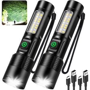 Rechargeable Flashlights 2 Pack, 99,000lm Super Bright High Lumens Flash Light, 6 Modes Adjustable Linternas, Powerful Handheld LED Flashlights for Home Camping