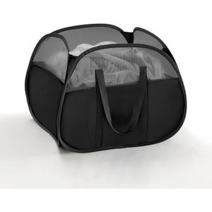 TECHMILLY Pop Up Foldable Laundry Basket, 90L Large Capacity Square & Tear Proof Laundry Hamper with Reinforced Handles for Dirty Clothes Storage in Dorm, Laundry Room, Bathroom, Black(Fabric) (1Pack)