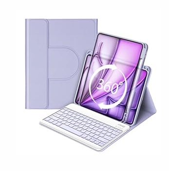 BETTDOW Keyboard Case for iPad Air 13 inch M3 2025/ M2 2024, iPad Pro 12.9 inch 6th/ 5th/ 4th/ 3rd Gen, 360 Rotating Case and Magnetic Detachable Keyboard with Pencil Holder, Portrait/ Landscape Modes-Purple