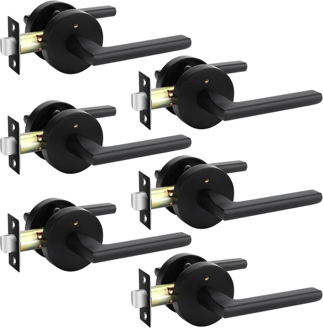 goldenwarm Black Door Handles Interior, Matte Black Privacy Interior Door Handle, Heavy Duty Zinc Alloy Indoor Door Levers for Bedroom, Bathroom, (6 Pack)