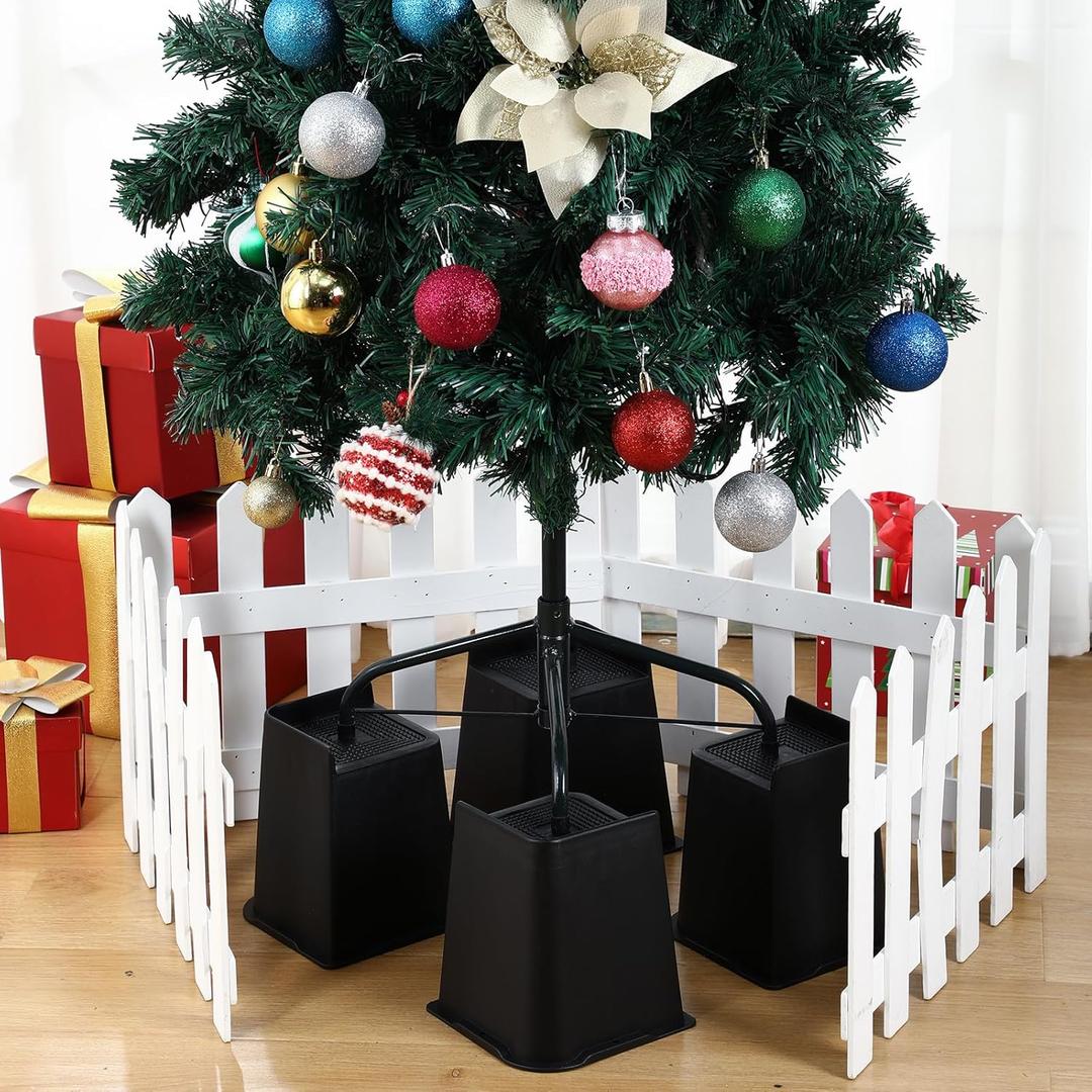 Amyhill Christmas Tree Riser Stand 6 Inch Christmas Plastic Tree Stand Set of 4 Square Black Bed Risers Ideal for Elevating Trees Decor Furniture During Holidays
