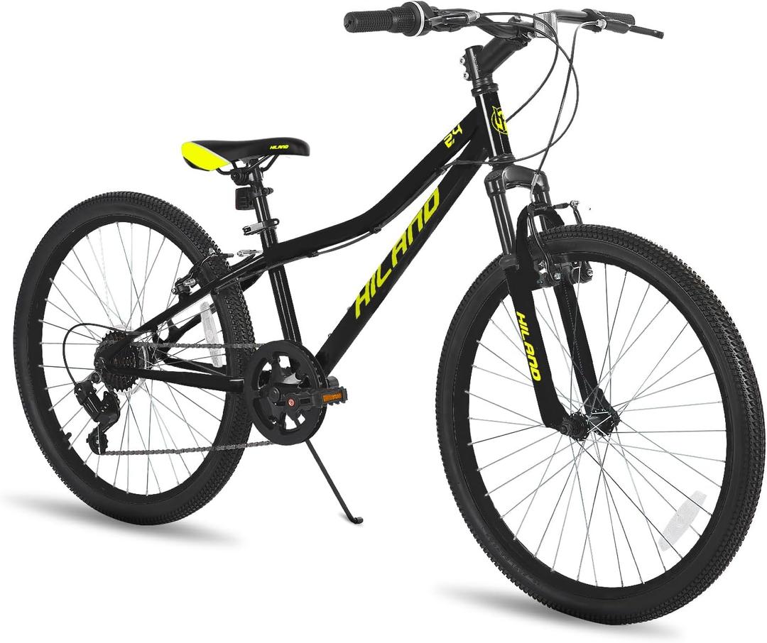 Hiland 24 Inch Mountain Bike for Kids Age 5 + Year Old, Front Suspension Fork Kids' Bicycles for Boys Girls Multiple Colors, 24 in-7 speed