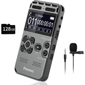 136GB Digital Voice Recorder with Playback, 1536Kbps Dual Microphone Stereo Audio Activated Recorder, Ponovo Ultra-Slim Mini Recording Device with Noise Reduction for Lectures, Interviews, Meetings