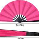Marrywindix 3 Pcs Large Chinese Folding Fan Big Handheld Clap Fans for Men and Women Performance Line Dance Decorations Event Party Festival Craft Gift (Rose Red)
