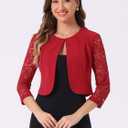 Allegra K Women's Shrug with Lace Sleeve Open Front Formal Jacket for Evening Dresses (Red, L)
