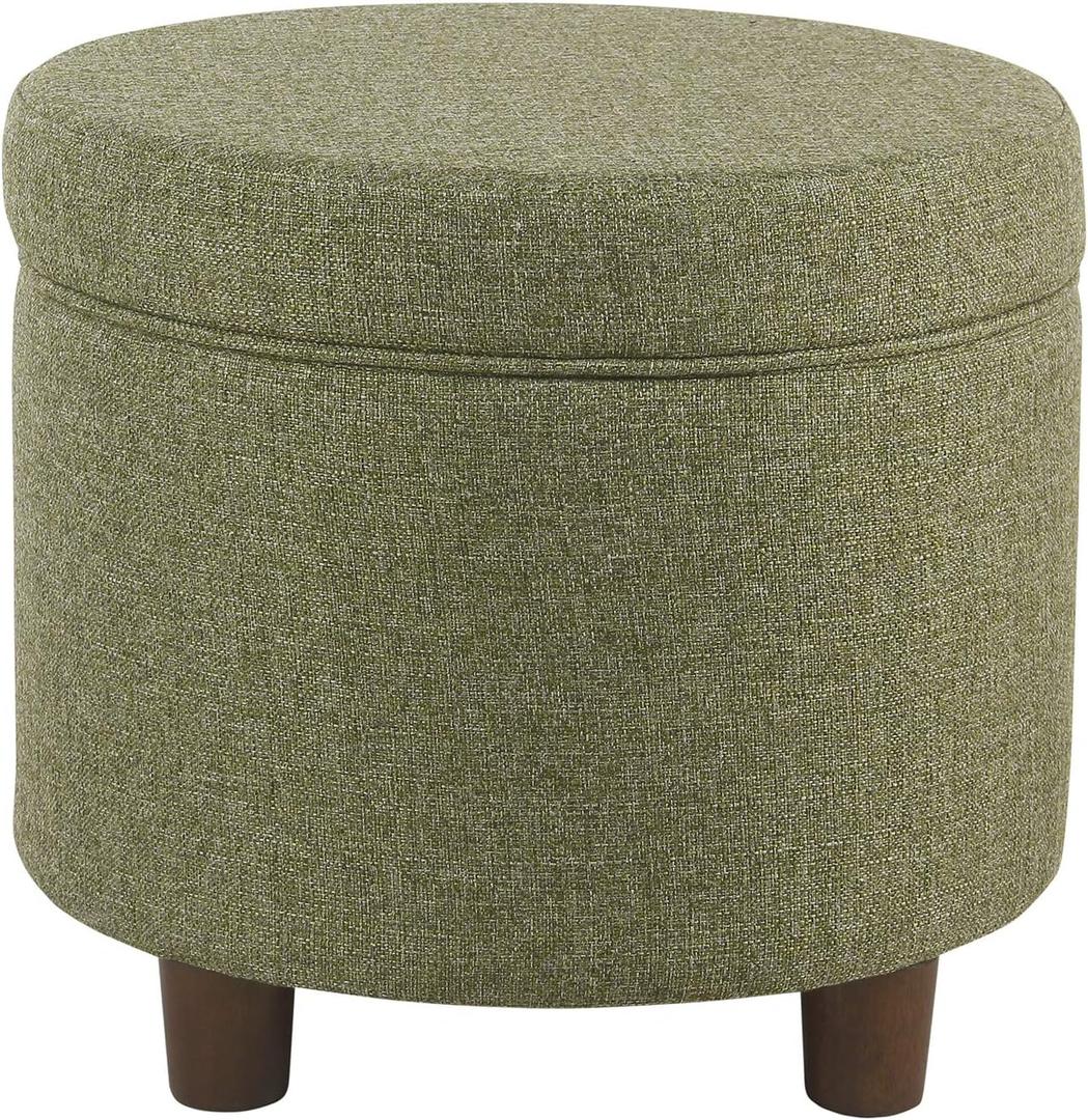 Homepop Home Decor | Upholstered Round Storage Ottoman | Ottoman with Storage for Living Room & Bedroom, Green Tweed Large (Green)
