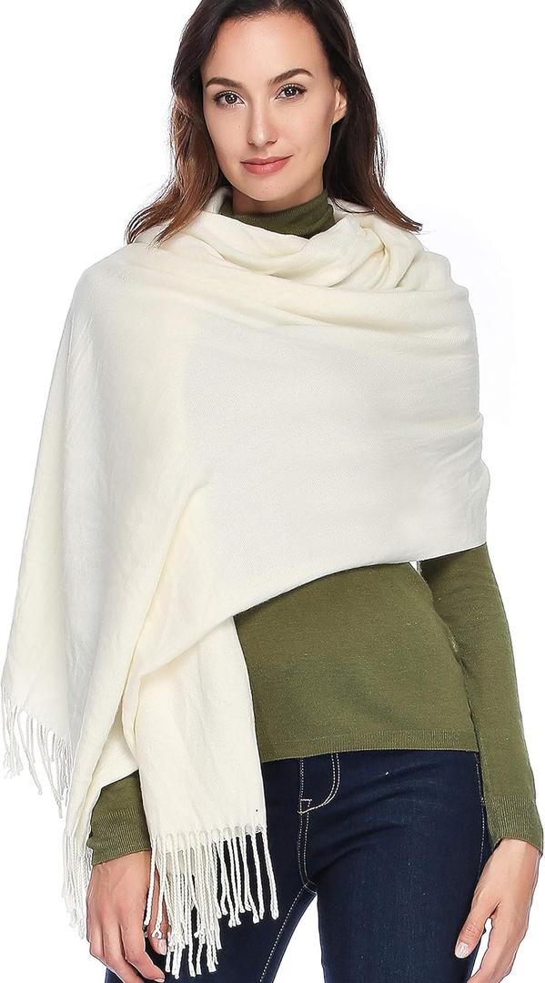 HOYAYO Extra Large Thick Pashmina Shawl Wraps - Wool Soft Winter Warm Scarves Travel Blanket for Women (Beige)
