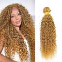 Color 27 Human Hair Bundles Honey Blonde Curly Wave Single Bundle Human Hair 34 Inch Double Weft Grade 12A Unprocessed Virgin Remy Hair Extension