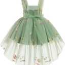 Toddler Baby Flower Girls Sequins Bowknot High Low Tutu Dress Petal Lace Princess Pageant Wedding Birthday Party Formal Gown (12-18 Months, Green Embroidery)