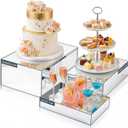 3 Pack Extra Large Acrylic Risers - 14, 12, 10 Silver Display Stands with Hollow Bottoms, Cube Buffet Riser Boxes Nesting for Dessert Food Catering Buffet Display Party Supplies