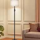 Floor Lamp Simple Design with Shade, Small Tall Lamps for Living Room Bedroom Office Dining Room Kitchen, Black Pole Lamp-Gray
