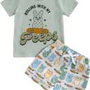 Noubeau Baby Boys Easter Outfits Cute Bunny Graphic Print T-Shirt Short Sleeve Tops Rabbit Shorts Summer Clothes (Green)