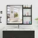 Black Metal Framed Bathroom Mirror with Shelf, 24.4 X 31 in Rectangular Wall Mounted Bathroom Vanity Mirror, Modern Bathroom Mirror with Storage for Over Sink, Entryway (Black)