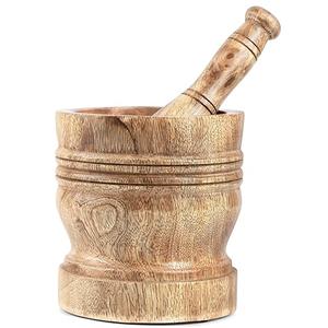 Handcrafted Mango Wood Mortar and Pestle - Perfect for Grinding Herbs, Spices, Garlic, Nuts - Versatile Kitchen Tool for Guacamole, Salsa, and More (Brown) - CLEENTABLE