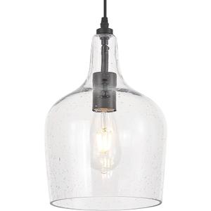 Seeded Glass Pendant Light Modern Black 1 Light Single Dome Pendent Lighting Fixtures for Kitchen Island Dining Room Hallway, Dia 9 Inch, E26, UL Listed