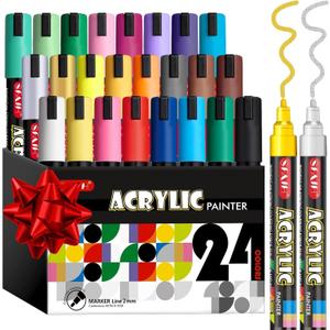 SFAIH Acrylic Creative Markers - 3mm Replaceable Nibs 24 Colors, Large Ink Capacity, Ultra-High Coverage, Non-Bleeding Water-Based Ink, Drawing Markers for Art Supplies, Wood, Fabric, Rock Painting