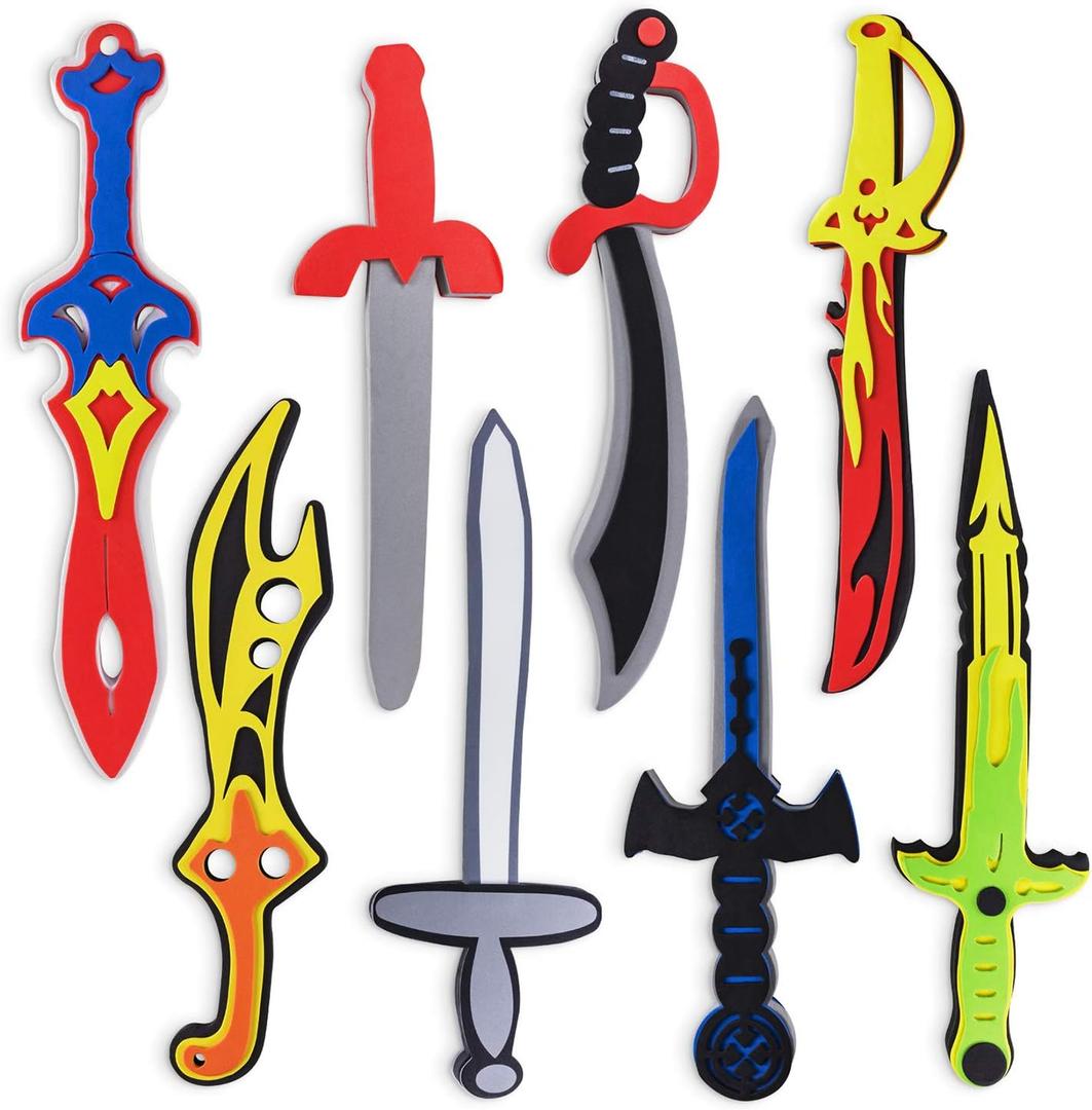 Super Z Outlet Assorted Foam Toy Swords for Children with Different Designs Including Ninja, Pirate, Warrior, and Viking (8 Pack)
