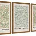 JLTULT 3 Piece Wood Frames Vintage Floral Canvas Wall Art, William Morris Flower Pattern Wall Decor, Nature Botanical Picture Artwork Prints for Living Room Bedroom Office 12x16 inch Easy to hang