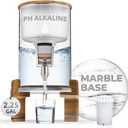 Invigorated Water pH Recharge Alkaline Water Filter Dispenser  BPA-Free Glass Countertop Water Filter Pitcher Purifier for Home & Office, 36-Cup Capacity, 360L Long Filter Life (Acacia/Marble)