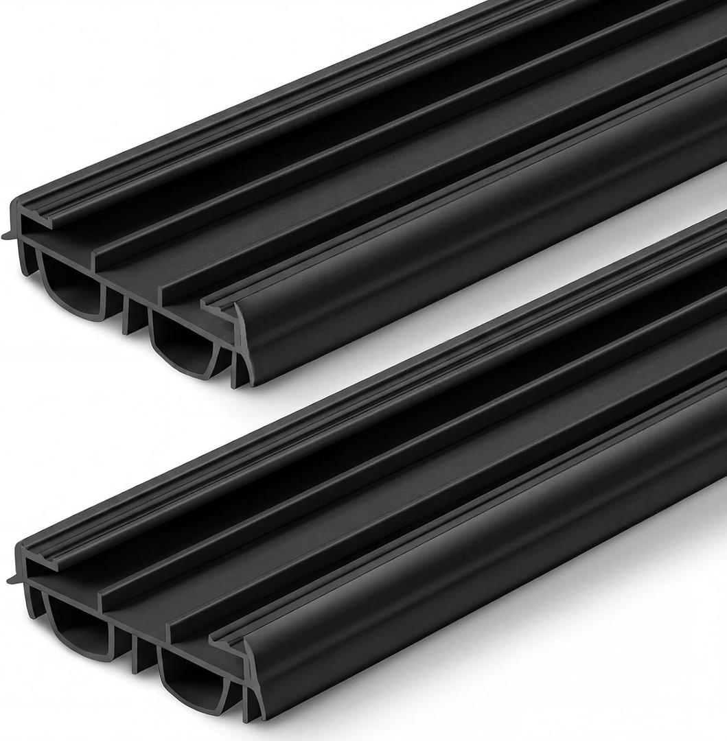 Pushglossy 2 Pcs 36" Slide on Door Sweep 1-3/4" Wide Vinyl Weatherstrip Seal for Exterior Doors, Energy Efficient Draft Stopper, Easy Slide in Installation, Blocks Dust/Insects/Noise (Black)