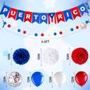 RoundFunny Puerto Rico Party Decorations Puerto Rican Decor Supplies Kit White Blue Red Flag Decorations Banner Paper Pompoms Confetti Balloons Dots Streamer for Party Supply