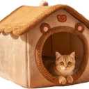 Cat Bed for Indoor Cats, Cozy Cave Bed Cat House Cats Tent with Removable Cushion Pillow, Soft Warm Pet House, Cute Bear Pet Nest for Kitten Small Dogs (Brown, M-18.1 x 14.57 x 15.75 Inches)