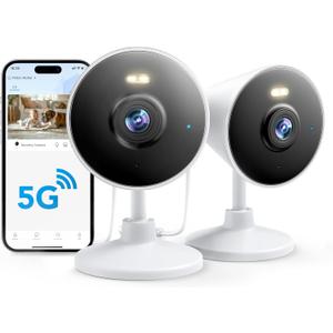 [5G & 2.4G] Indoor/Outdoor Security Camera for Home, Baby/Elder/Dog/Pet Camera with Phone App, Wi-Fi Camera w/Spotlight, Color Night Vision, 2-Way Audio, 24/7, SD/Cloud Storage, Work w/Alexa, 2Pack (5G&2.4GWhite-2Pack)