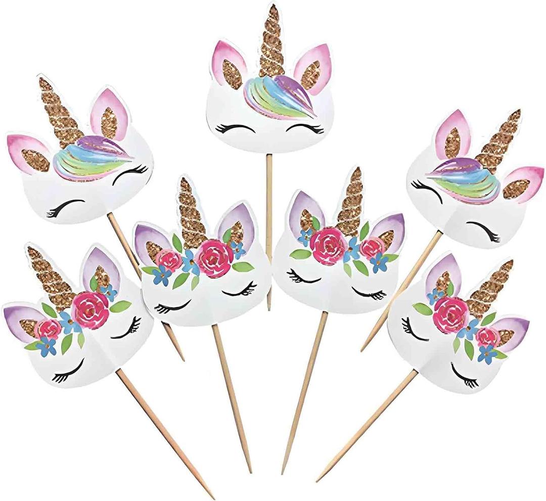 yeencheer 48pcs Rainbow Unicorn Cupcake Toppers Picks Double-Sided Paper Unicorn Cake Toppers for Birthday Party Dessert Decoration
