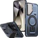 2 x for Samsung Galaxy S24 Case [Compatible with MagSafe] with Camera Protective Cover Stand [Drop Protection] Shockproof Military-Grade Protection Anti-Fingerprint Kickstand Phone Case, Blue