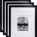 Egofine 11x14 Picture Frames Set of 4, Made of Solid Wood Covered by Plexiglass 5x7 and 8x10 with Mat or 11x14 without Mat, for Table Top Display and Wall Mounting Photo Frame Black