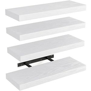 Fixwal 15.8in Floating Shelves, Rustic Wood Finish Wall Shelves Set of 4, Shelves for Wall Decor, with Invisible Brackets for Bathroom, Living Room,Bedroom and Kitchen(White)