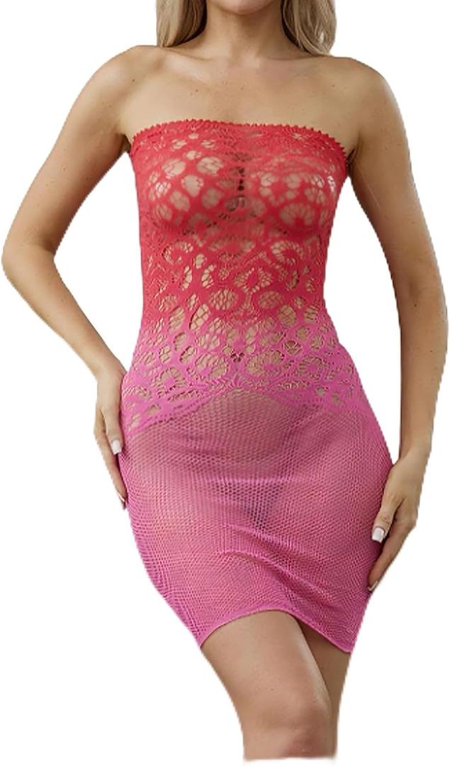 Womens Lingerie Fishnet Dress, Fishnet Lingerie Teddy Sheer Mesh Lingeries Dress for Women