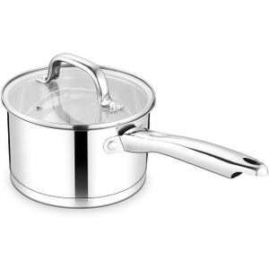 TeamFar 2 qt Saucepan with Lid, Stainless Steel Small Sauce Milk Pan with Tri-ply Bottom for Induction/Gas/Electric/Ceramic, Healthy & Heavy Duty, Mirror Finish & Straight Side, Dishwasher Safe