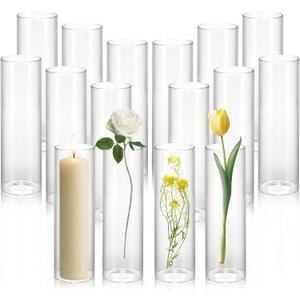 16 Pack 5.9" Tall x 1.8" Diameter Clear Glass Cylinder Vases - Multi-Use Flower Vase, Hurricane & Floating Candle Holders for Wedding Centerpieces, Home Decor, Table Displays