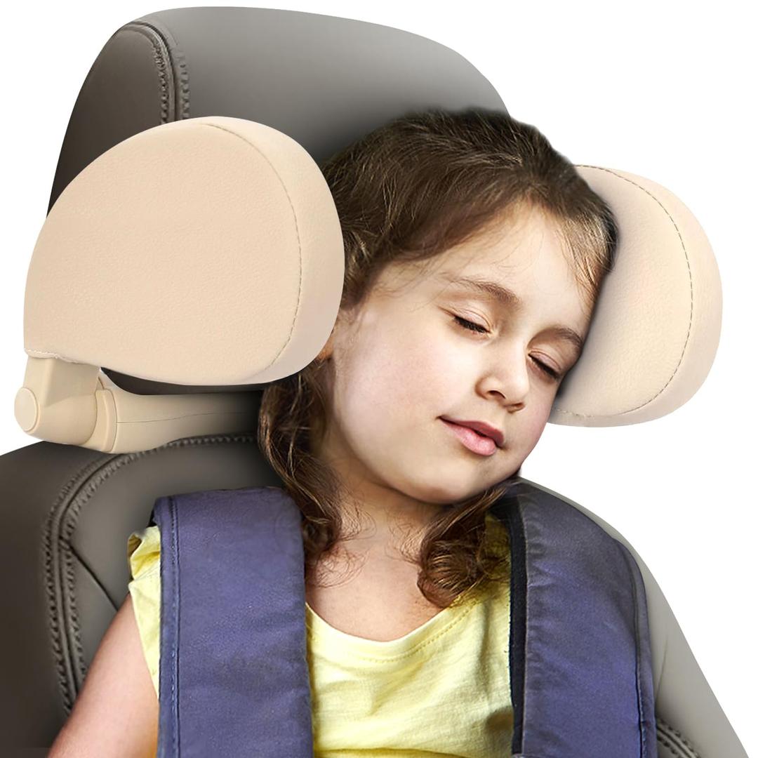 Car Neck Pillow Head Pillow, Car Sleeping Travel Neck Head Shoulder Sleep Cushion Car Side Pillow for Kids Adults Elders (Beige)