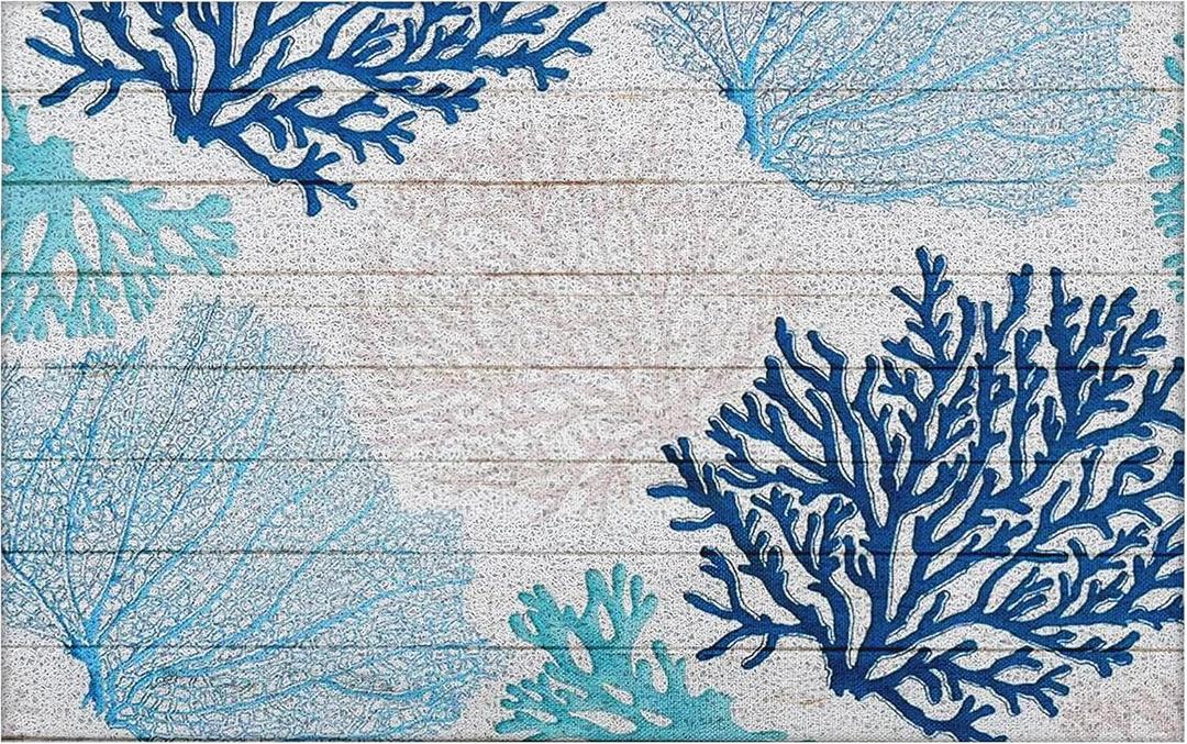 Blue Beach Door Mat - Beach Coastal Outdoor Welcome Mat, Nautical Door Mat, Beach House Decor, Coastal Ocean Bathroom Decor, Coastal Outdoor Decor, 17x30 Inch