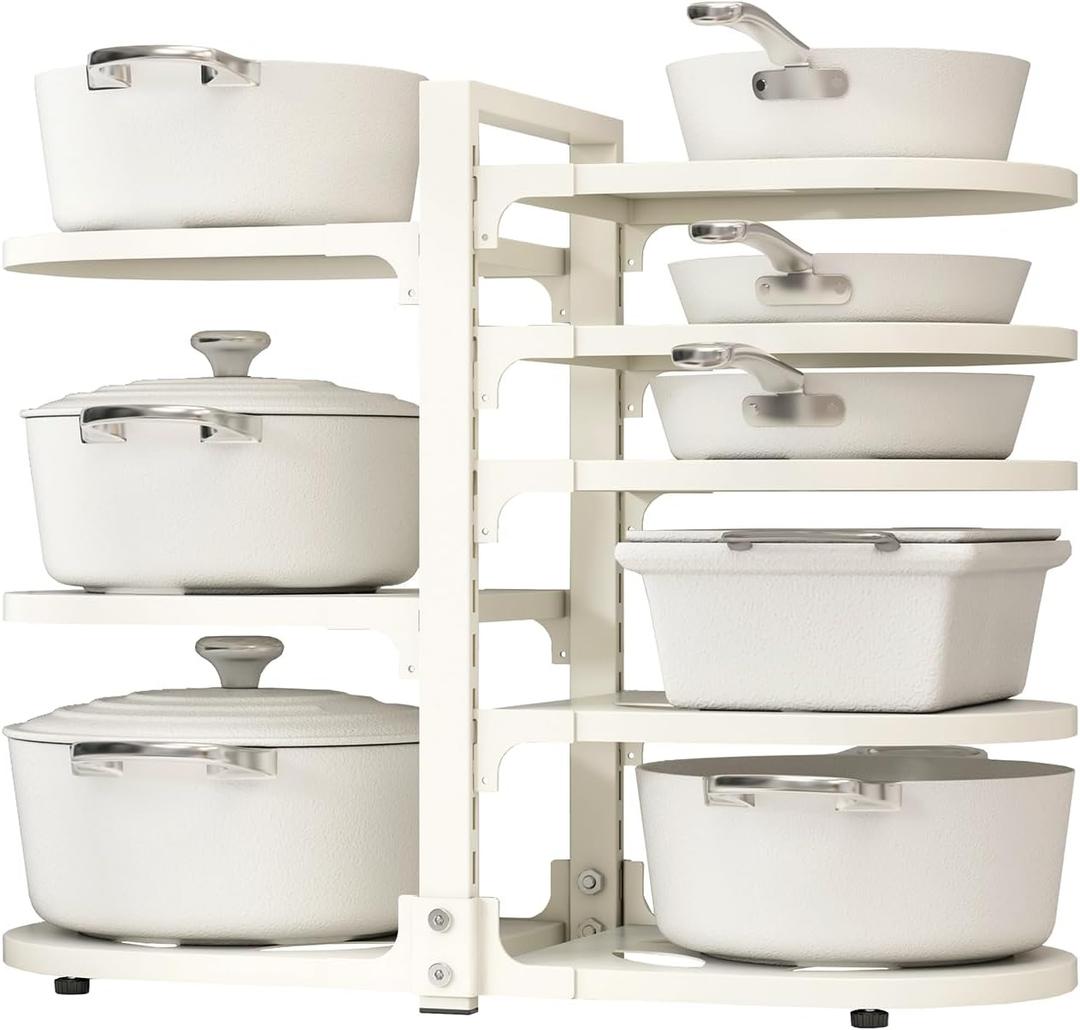 Adjustable Heavy Duty Pots and Pans Organizer Under Cabinet, 8-Tier Pot and Pan Organizers Inside Cabinet, Kitchen Cabinet Organizers and Storage, White