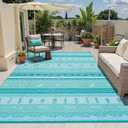 Uphome Coastal Outdoor Rug Waterproof 8x10, Large Reversible Ocean Beach Theme Striped Patio Plastic Straw Rugs, Tribal RV Camping Outside Carpet Mat for Pool Back Yard Deck, 8 x 10 ft