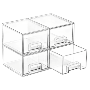 Vtopmart 4 Pack Small Clear Stackable Storage Drawers,Acrylic Bathroom Makeup Organizer,Plastic Storage Bins For Vanity, Undersink, Kitchen Cabinets, Pantry, Home Organization